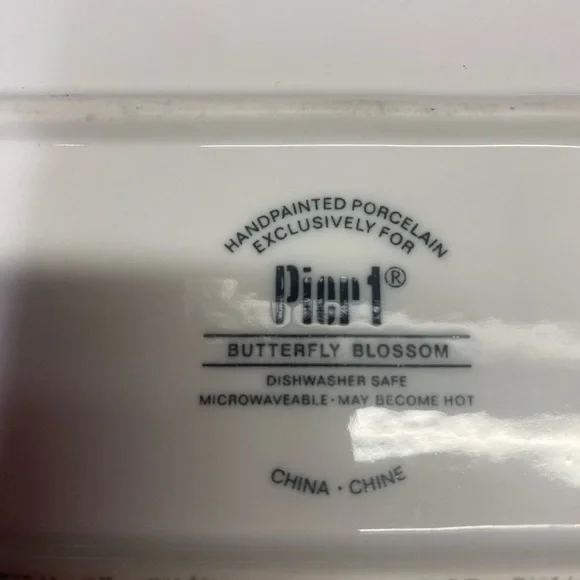 Pier 1 Butterfly Blossom Hand Painted Glass Porcelain Serving Tray Platter - Picture 7 of 11